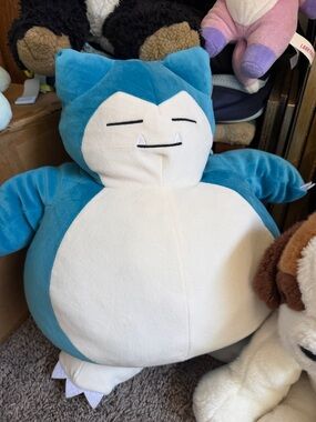 Teal and White Plush Snorlax-Style Stuffed Animal for Kids